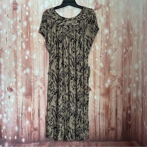 Kenneth Cole Reaction Camel Tan Dolman Sleeve Black Printed Midi Dress
